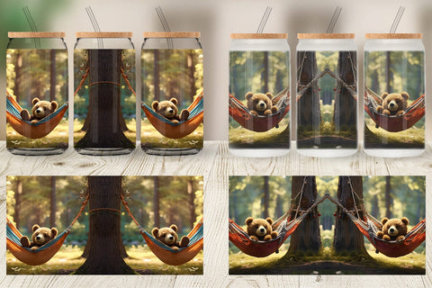 Glass Can Wrap Bear on Summer Day Sublimation artnoy 