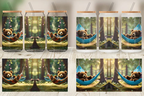 Glass Can Wrap Bear on Summer Day Sublimation artnoy 