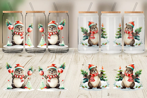 Glass Can Wrap Beaver Christmas Sublimation artnoy 