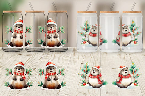 Glass Can Wrap Beaver Christmas Sublimation artnoy 
