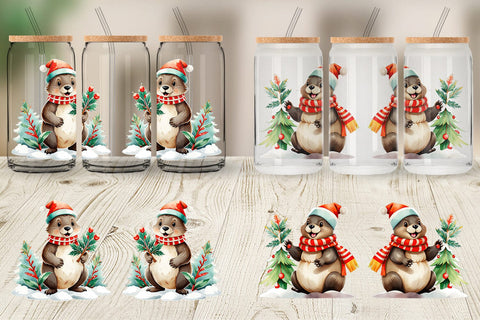 Glass Can Wrap Beaver Christmas Sublimation artnoy 