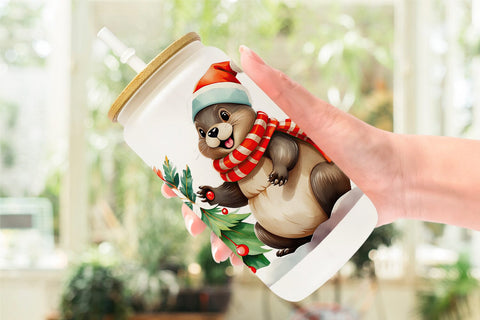 Glass Can Wrap Beaver Christmas Sublimation artnoy 