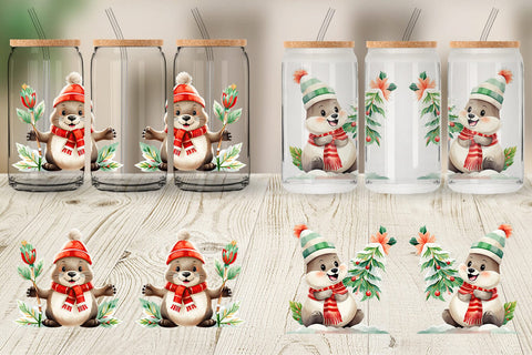 Glass Can Wrap Beaver Christmas Sublimation artnoy 
