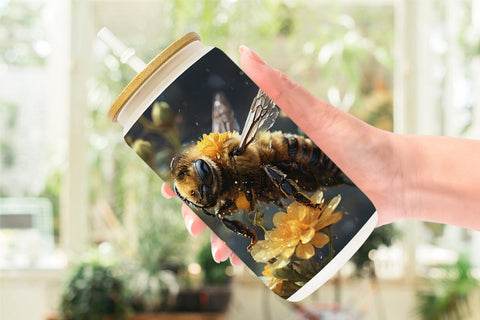 Glass Can Wrap Bee and Flower Sublimation artnoy 