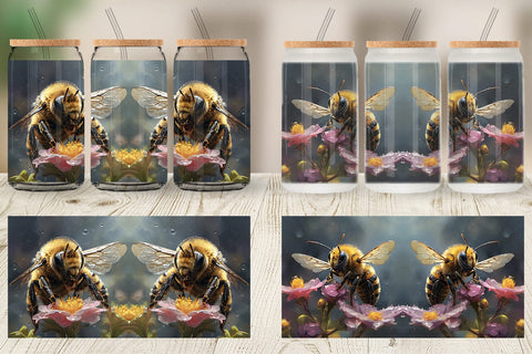 Glass Can Wrap Bee and Flower Sublimation artnoy 