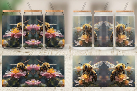 Glass Can Wrap Bee and Flower Sublimation artnoy 