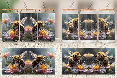 Glass Can Wrap Bee and Flower Sublimation artnoy 