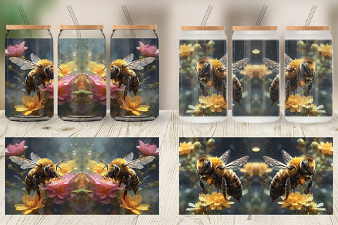 Glass Can Wrap Bee and Flower Sublimation artnoy 