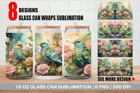 Glass Can Wrap Bird and Botanical Sublimation artnoy 