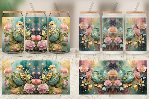 Glass Can Wrap Bird and Botanical Sublimation artnoy 