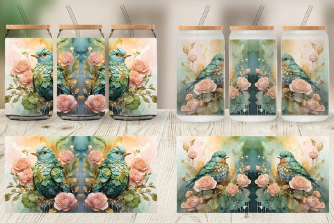 Glass Can Wrap Bird and Botanical Sublimation artnoy 