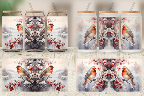 Glass Can Wrap Bird Winter Sublimation artnoy 