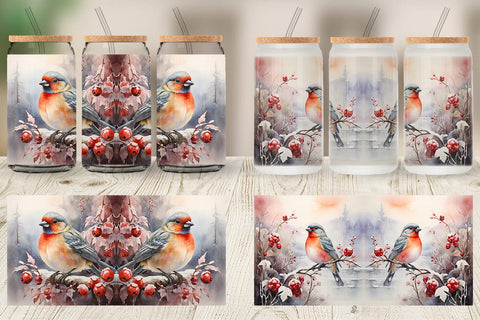 Glass Can Wrap Bird Winter Sublimation artnoy 