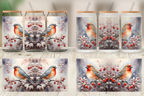 Glass Can Wrap Bird Winter Sublimation artnoy 