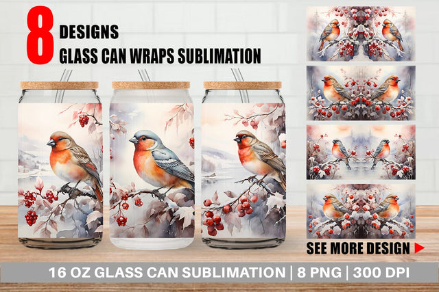Glass Can Wrap Bird Winter Sublimation artnoy 
