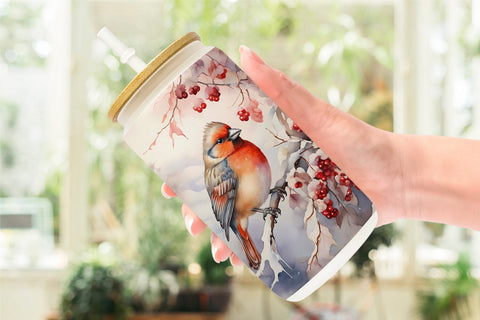 Glass Can Wrap Bird Winter Sublimation artnoy 