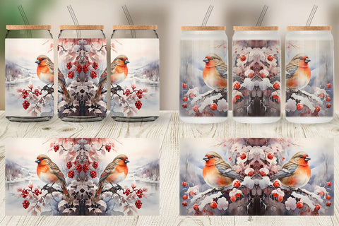Glass Can Wrap Bird Winter Sublimation artnoy 