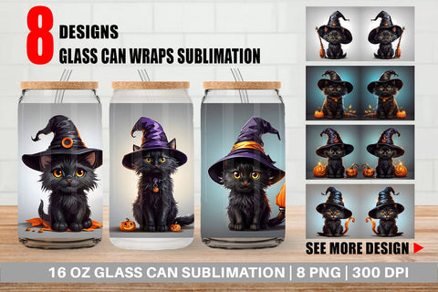 Glass Can Wrap Black Cat Halloween Sublimation artnoy 