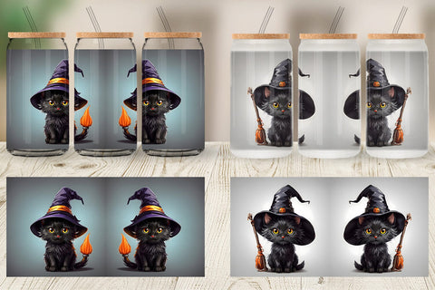 Glass Can Wrap Black Cat Halloween Sublimation artnoy 