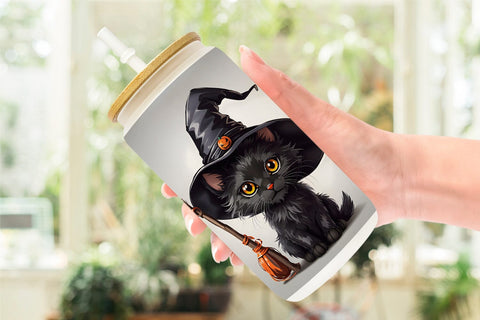 Glass Can Wrap Black Cat Halloween Sublimation artnoy 