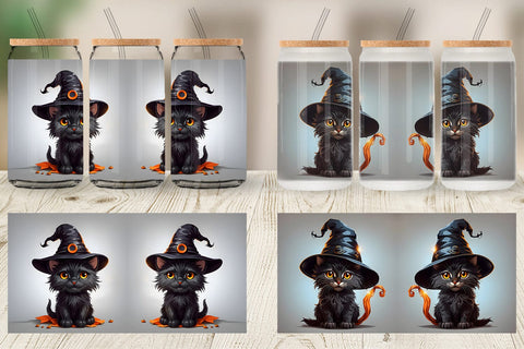Glass Can Wrap Black Cat Halloween Sublimation artnoy 