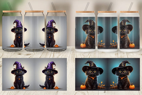 Glass Can Wrap Black Cat Halloween Sublimation artnoy 