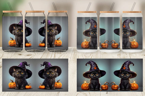 Glass Can Wrap Black Cat Halloween Sublimation artnoy 
