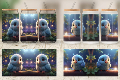 Glass Can Wrap Blue Bird Cute Sublimation artnoy 