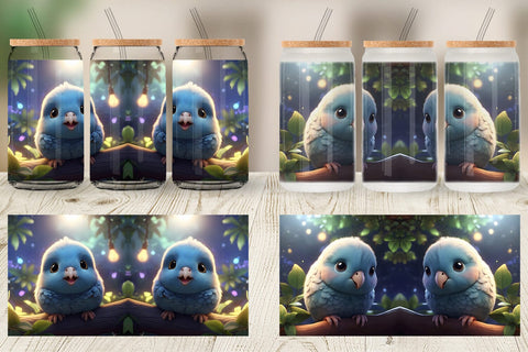 Glass Can Wrap Blue Bird Cute Sublimation artnoy 