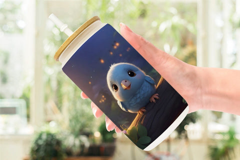 Glass Can Wrap Blue Bird Cute Sublimation artnoy 