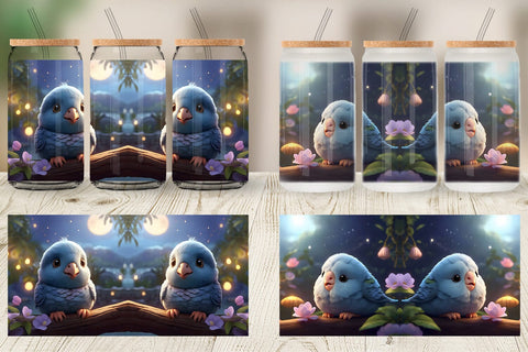 Glass Can Wrap Blue Bird Cute Sublimation artnoy 