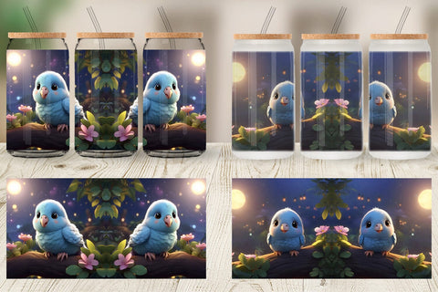 Glass Can Wrap Blue Bird Cute Sublimation artnoy 