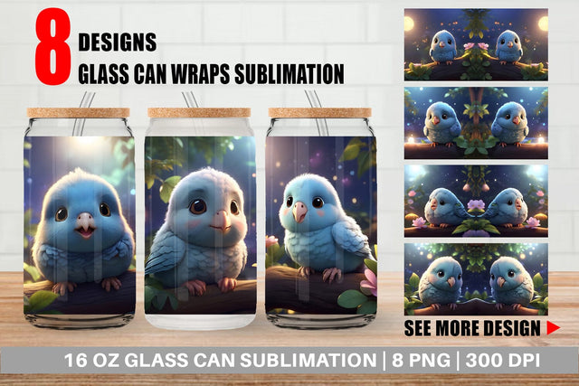 Glass Can Wrap Blue Bird Cute Sublimation artnoy 