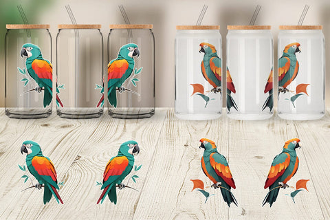 Glass Can Wrap Boho Bird Parrot Sublimation artnoy 