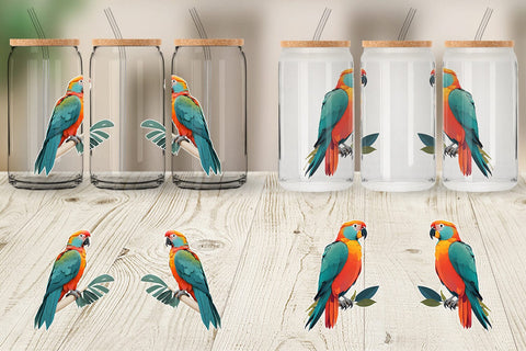 Glass Can Wrap Boho Bird Parrot Sublimation artnoy 