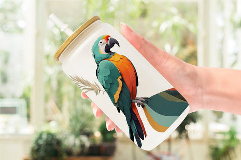 Glass Can Wrap Boho Bird Parrot Sublimation artnoy 