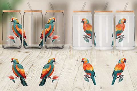 Glass Can Wrap Boho Bird Parrot Sublimation artnoy 