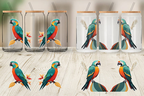 Glass Can Wrap Boho Bird Parrot Sublimation artnoy 