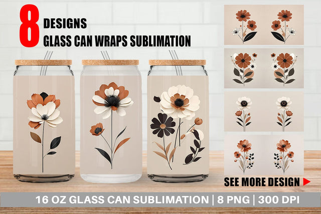 Glass Can Wrap Boho Flower Sublimation artnoy 