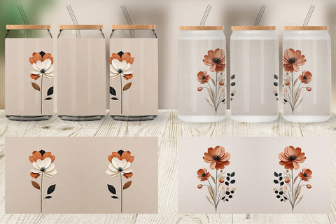 Glass Can Wrap Boho Flower Sublimation artnoy 