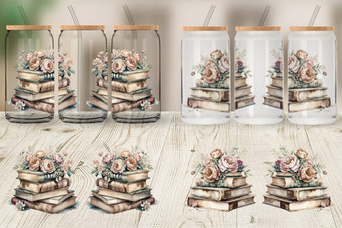 Glass Can Wrap Book Stack Sublimation artnoy 