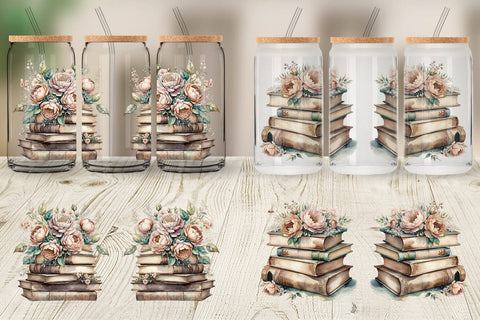 Glass Can Wrap Book Stack Sublimation artnoy 