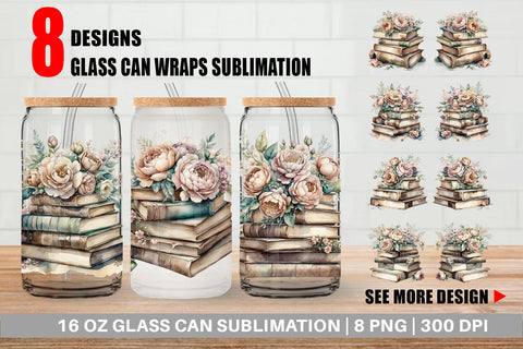 Glass Can Wrap Book Stack Sublimation artnoy 
