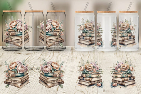 Glass Can Wrap Book Stack Sublimation artnoy 