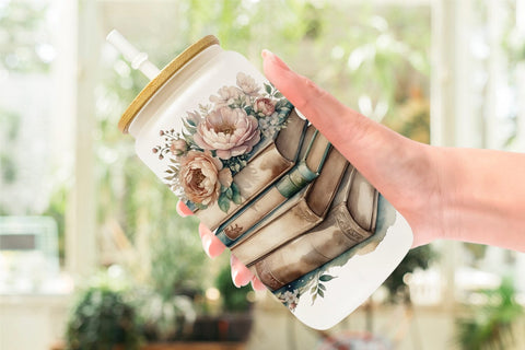 Glass Can Wrap Book Stack Sublimation artnoy 