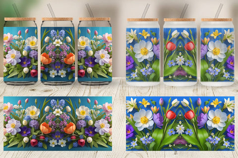 Glass Can Wrap Botanical Spring Flowers Sublimation artnoy 