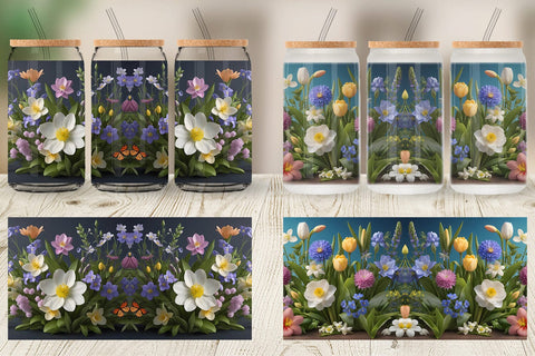Glass Can Wrap Botanical Spring Flowers Sublimation artnoy 