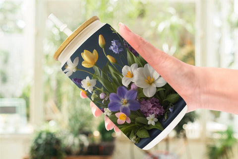 Glass Can Wrap Botanical Spring Flowers Sublimation artnoy 