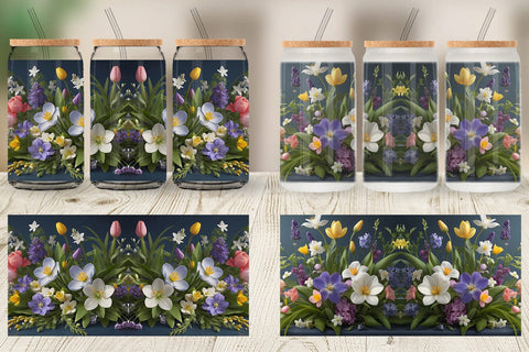 Glass Can Wrap Botanical Spring Flowers Sublimation artnoy 