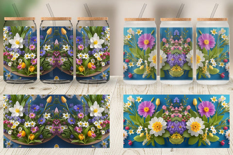 Glass Can Wrap Botanical Spring Flowers Sublimation artnoy 